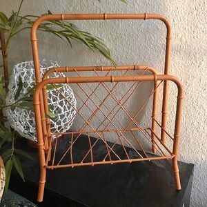 1950s-70s Faux Bamboo Tuscan Magazine Rack Caddy Stand Art Deco Regency MCM Boho